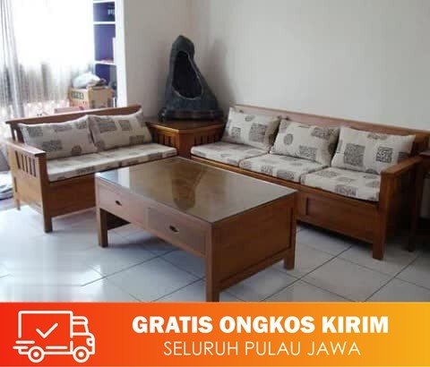 kursi meja tamu sudut dudukan 32 dengan meja kayu jati perhutani